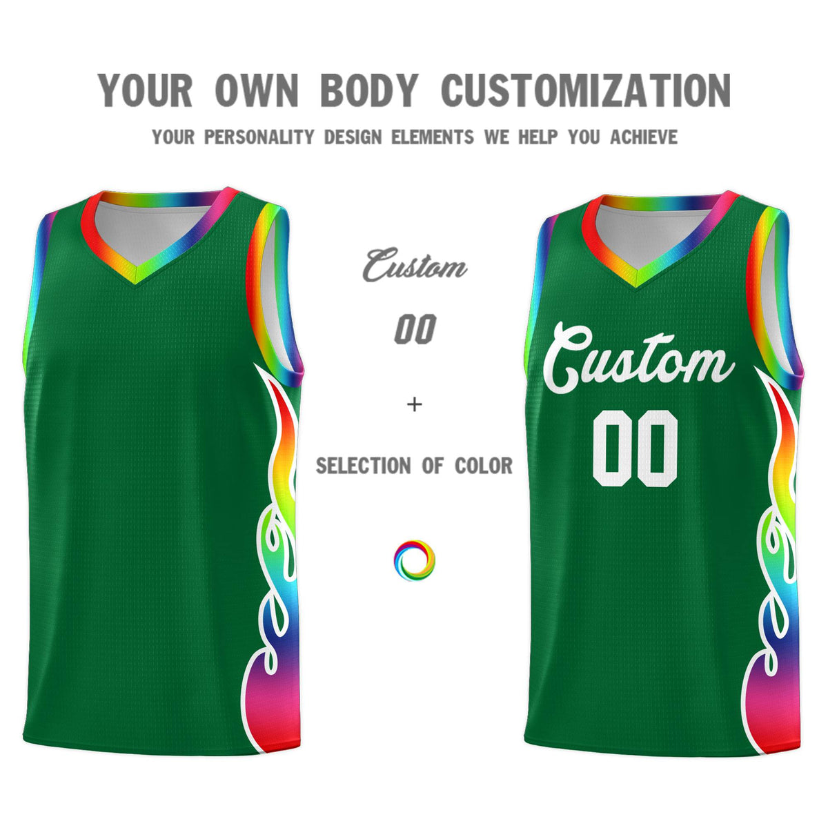 Custom Kelly Green Side Flame Pattern Fashion Sports Uniform Basketball Jersey