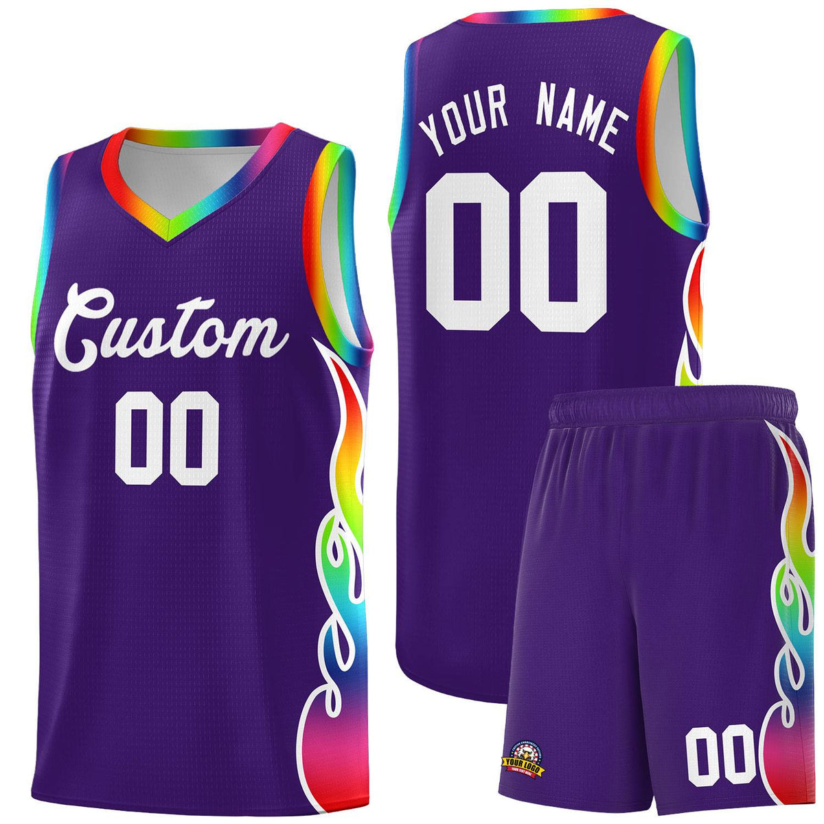 Custom Purple Side Flame Pattern Fashion Sports Uniform Basketball Jersey
