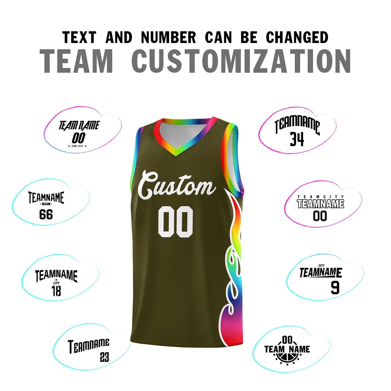Custom Olive Side Flame Pattern Fashion Sports Uniform Basketball Jersey