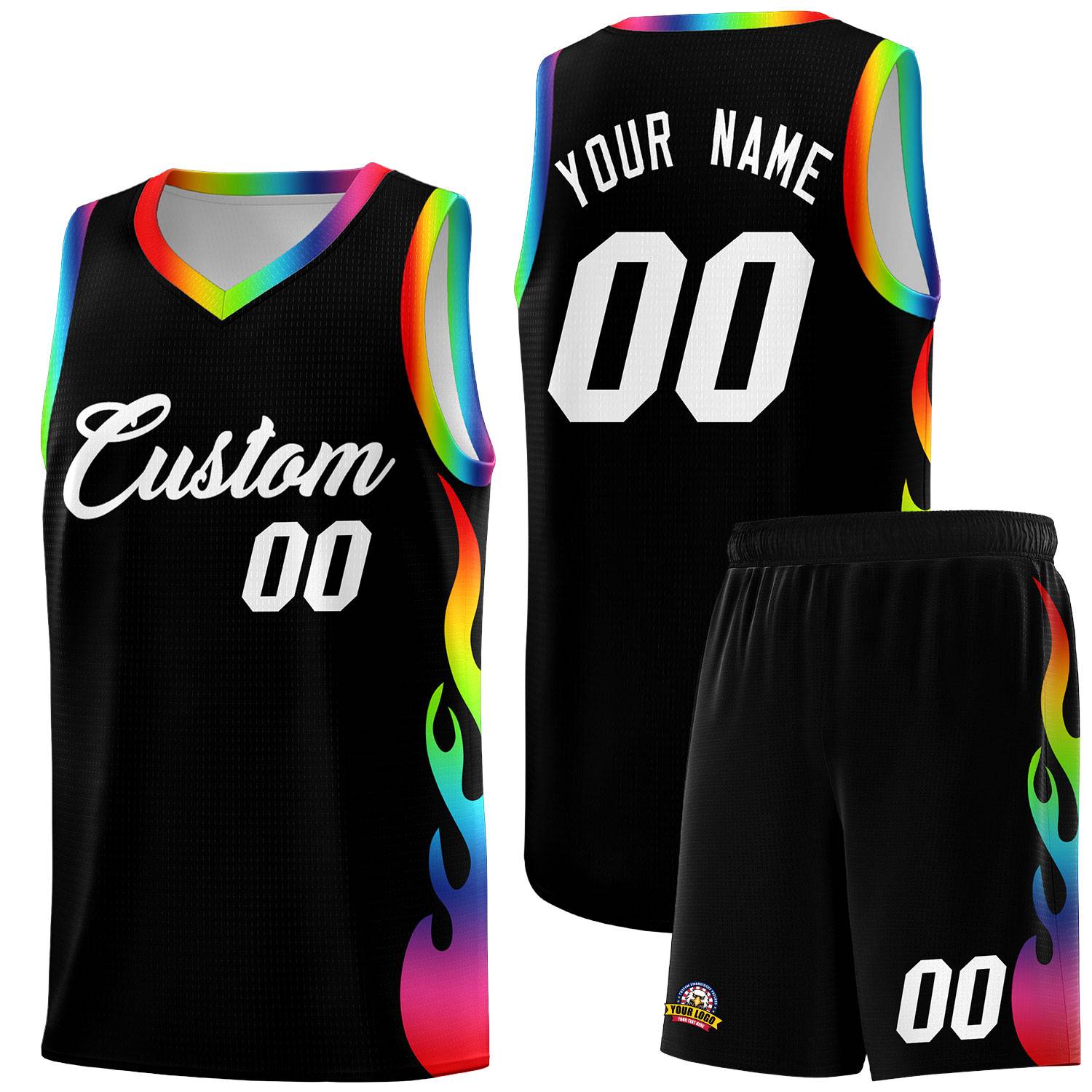 Custom Black Side Flame Pattern Fashion Sports Uniform Basketball Jersey