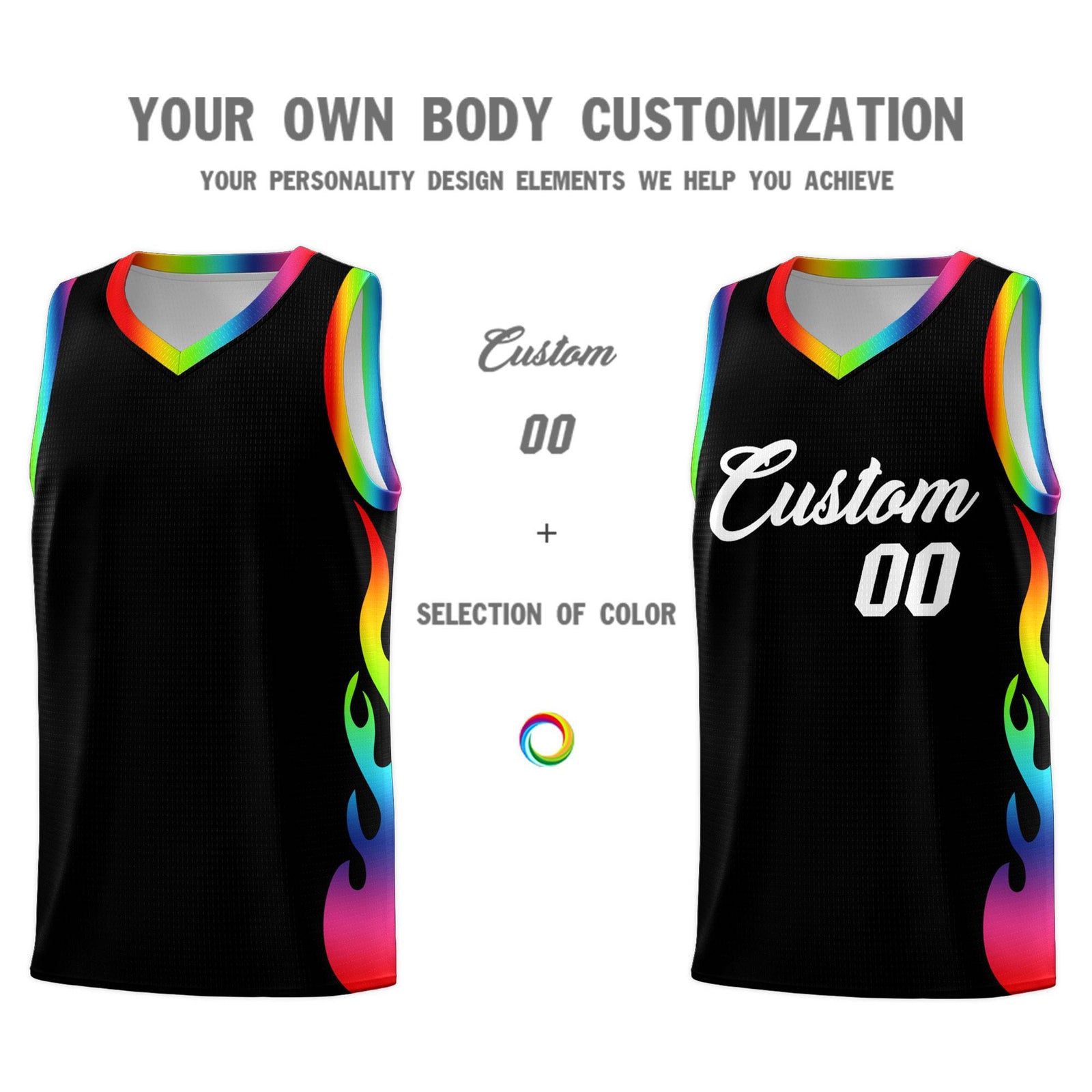 Custom Black Side Flame Pattern Fashion Sports Uniform Basketball Jersey