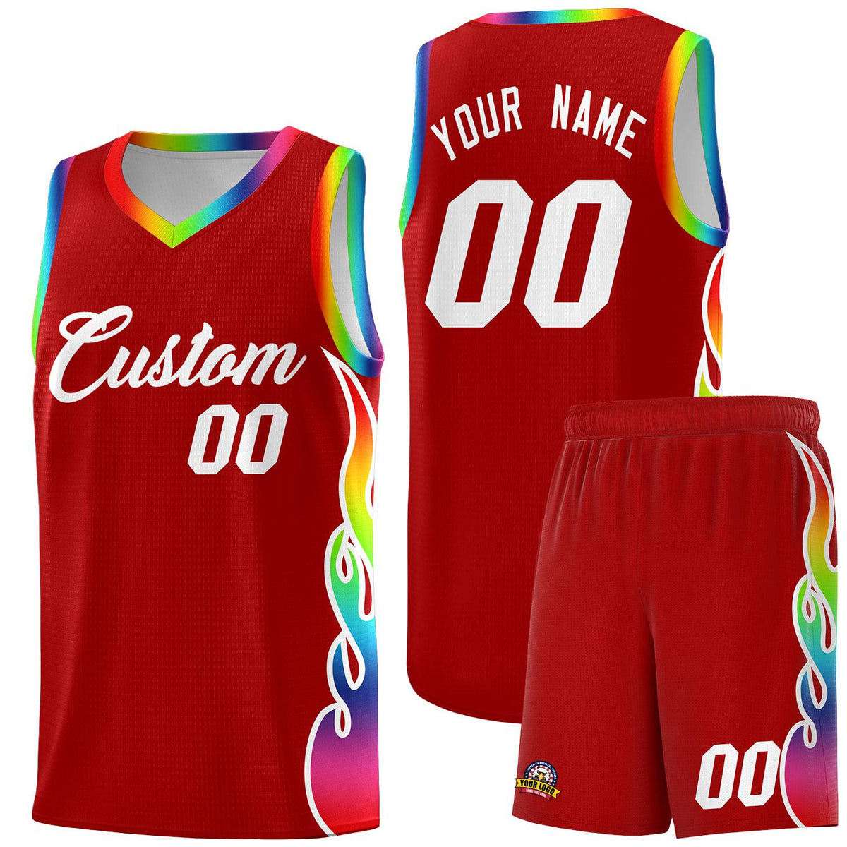 Custom Red Side Flame Pattern Fashion Sports Uniform Basketball Jersey