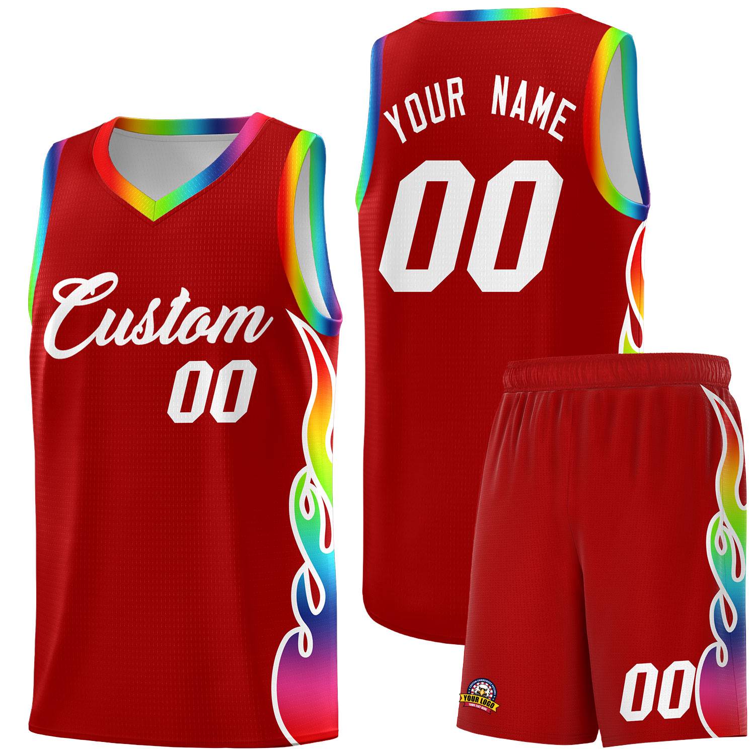 Custom Red Side Flame Pattern Fashion Sports Uniform Basketball Jersey