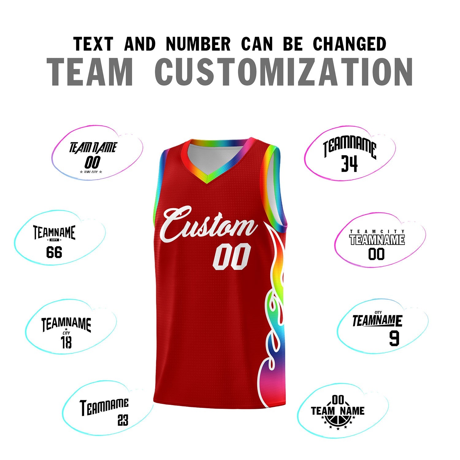 Custom Red Side Flame Pattern Fashion Sports Uniform Basketball Jersey