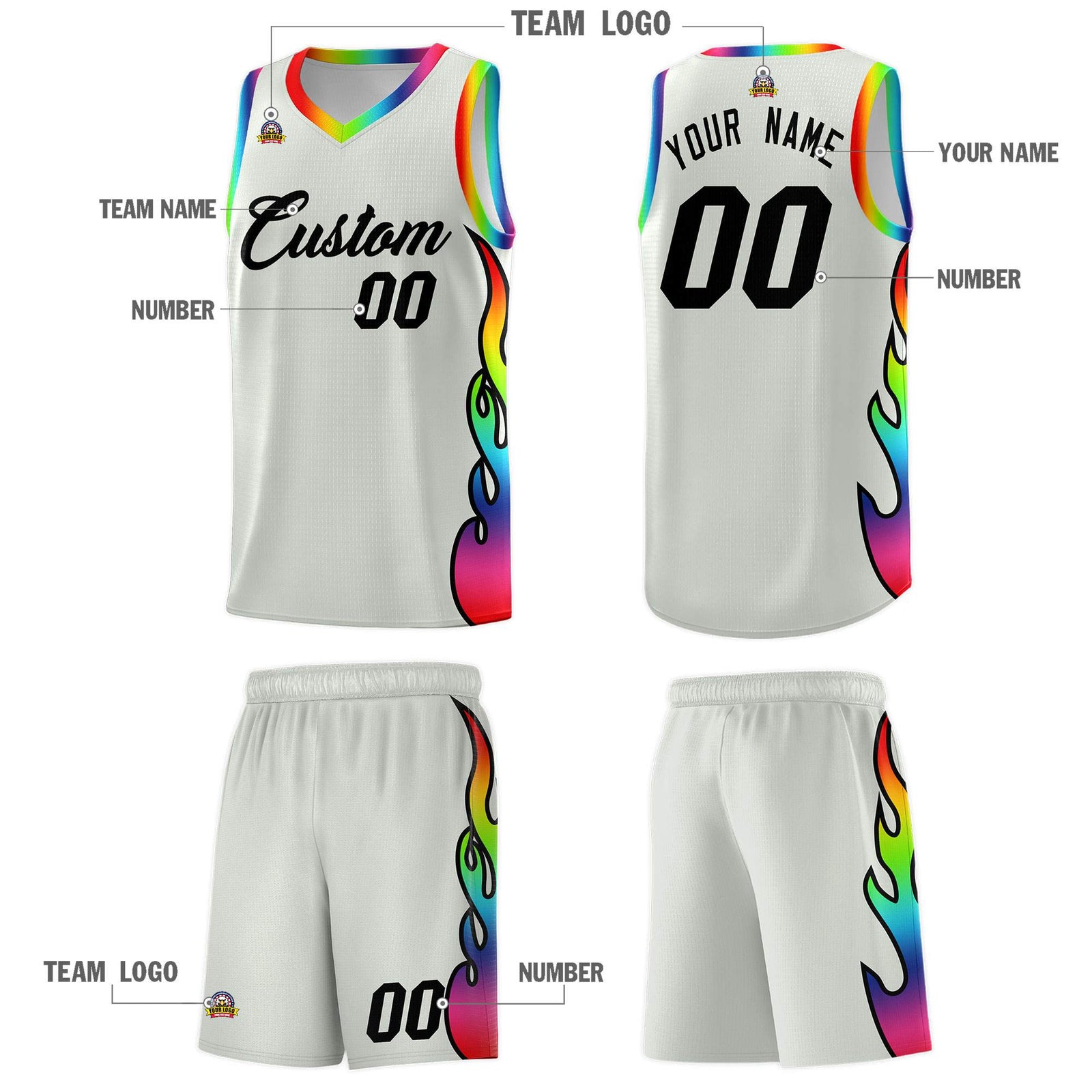 Custom Gray Side Flame Pattern Fashion Sports Uniform Basketball Jersey
