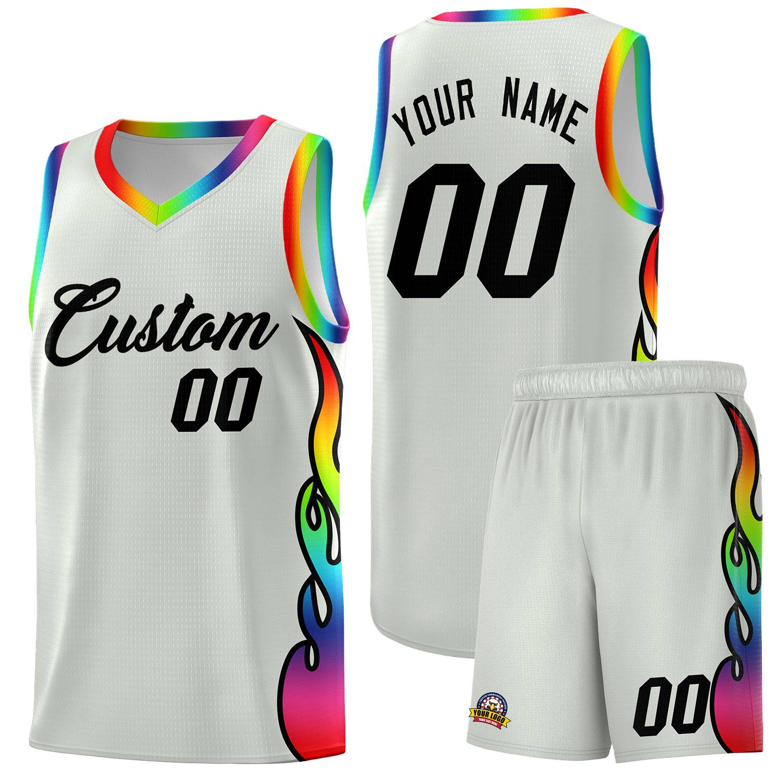 Custom Gray Side Flame Pattern Fashion Sports Uniform Basketball Jersey