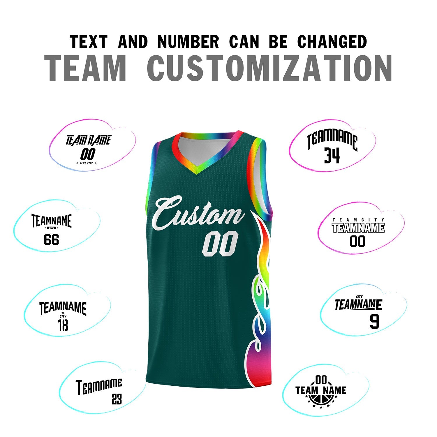 Custom Midnight Green Side Flame Pattern Fashion Sports Uniform Basketball Jersey