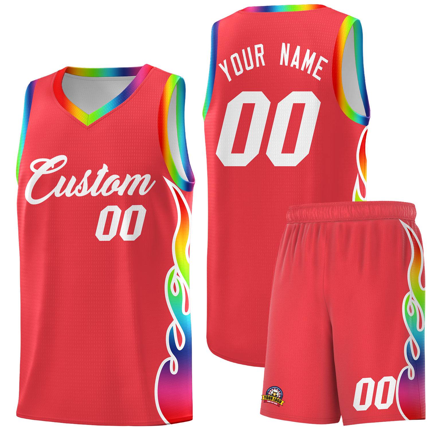 Custom Light Red Side Flame Pattern Fashion Sports Uniform Basketball Jersey