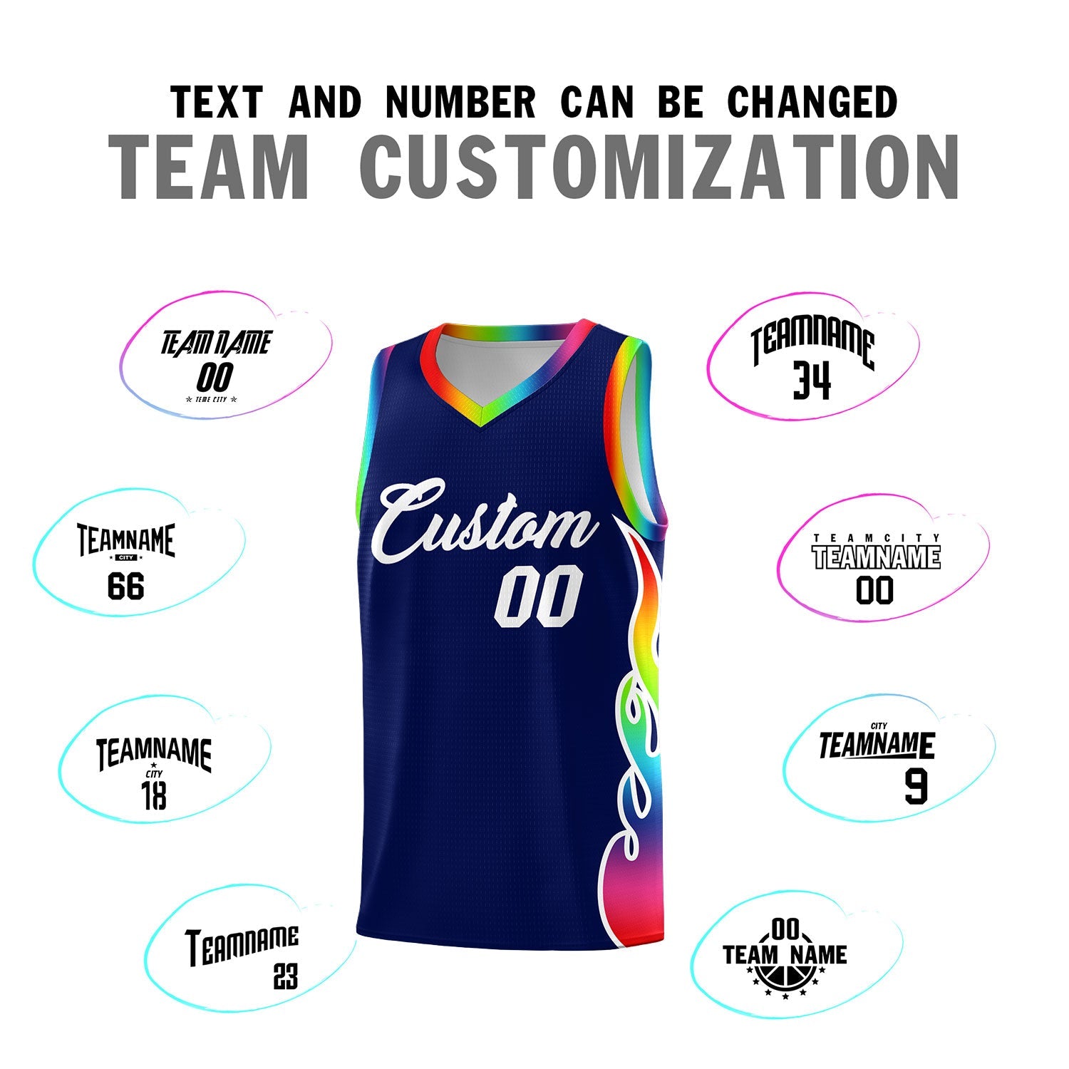 Custom Navy Side Flame Pattern Fashion Sports Uniform Basketball Jersey