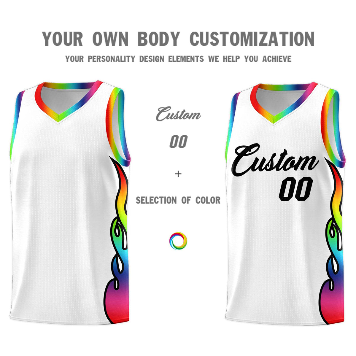 Custom White Side Flame Pattern Fashion Sports Uniform Basketball Jersey
