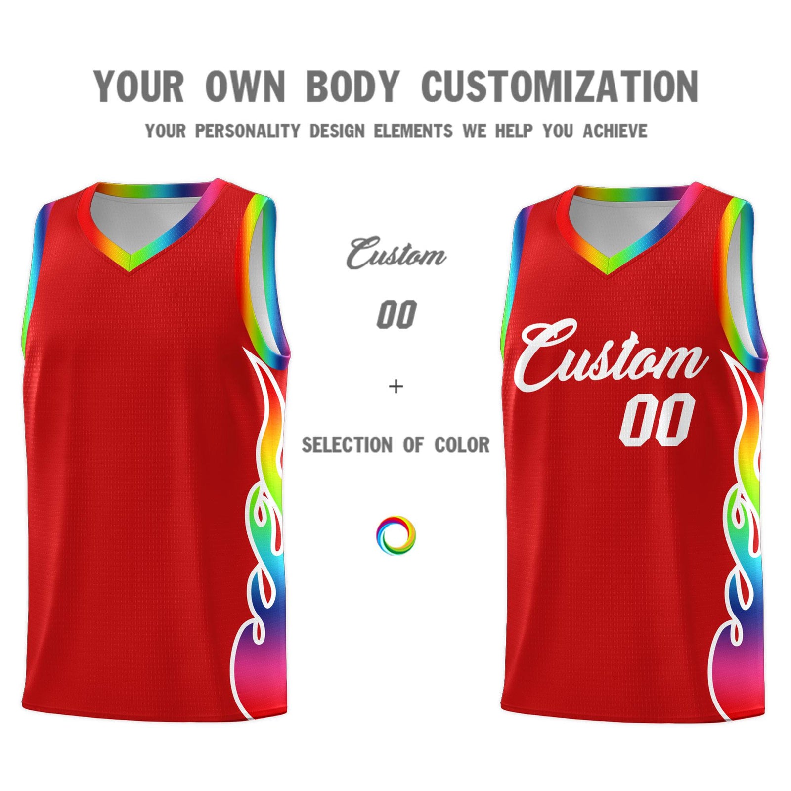 Custom Red Side Flame Pattern Fashion Sports Uniform Basketball Jersey