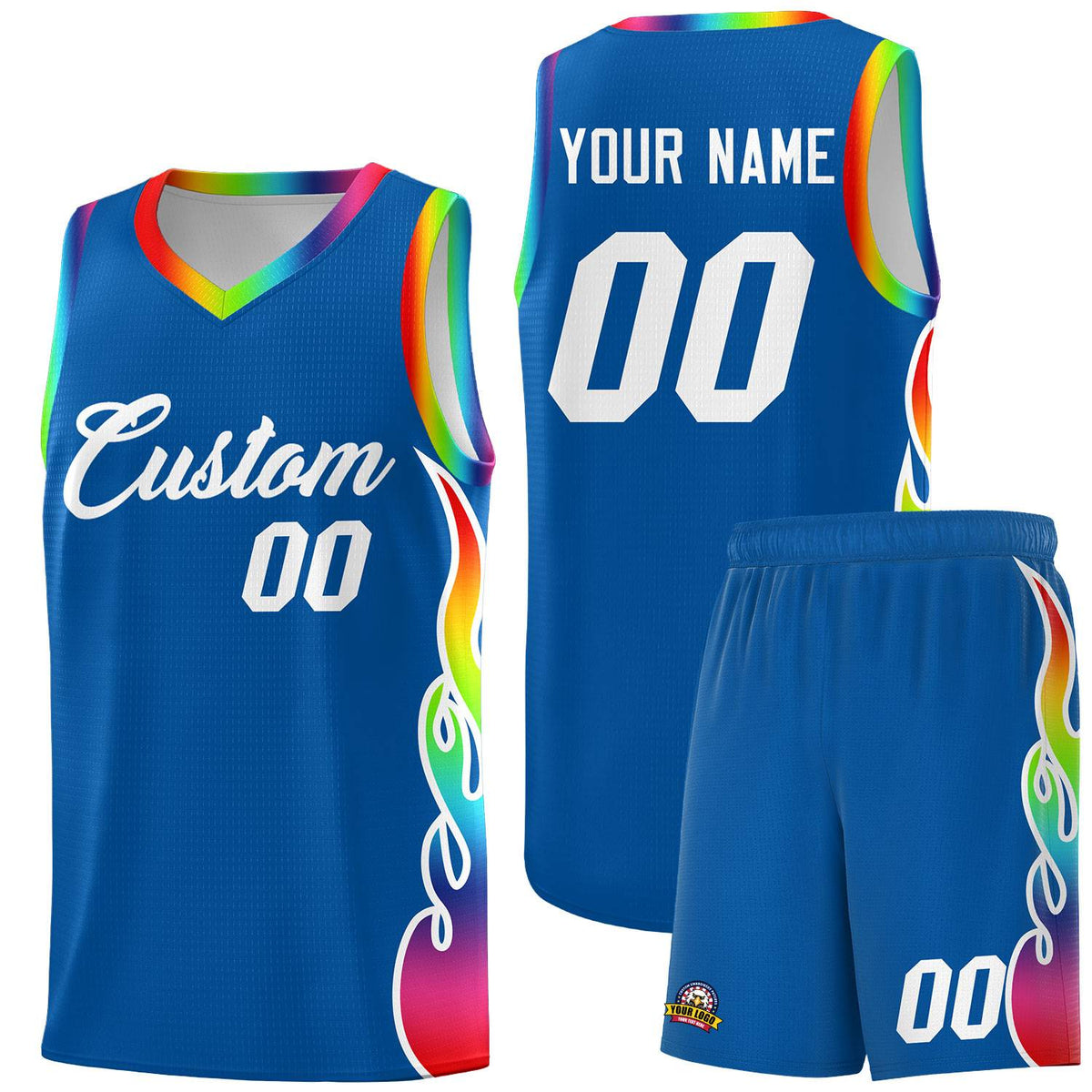 Custom Royal Side Flame Pattern Fashion Sports Uniform Basketball Jersey
