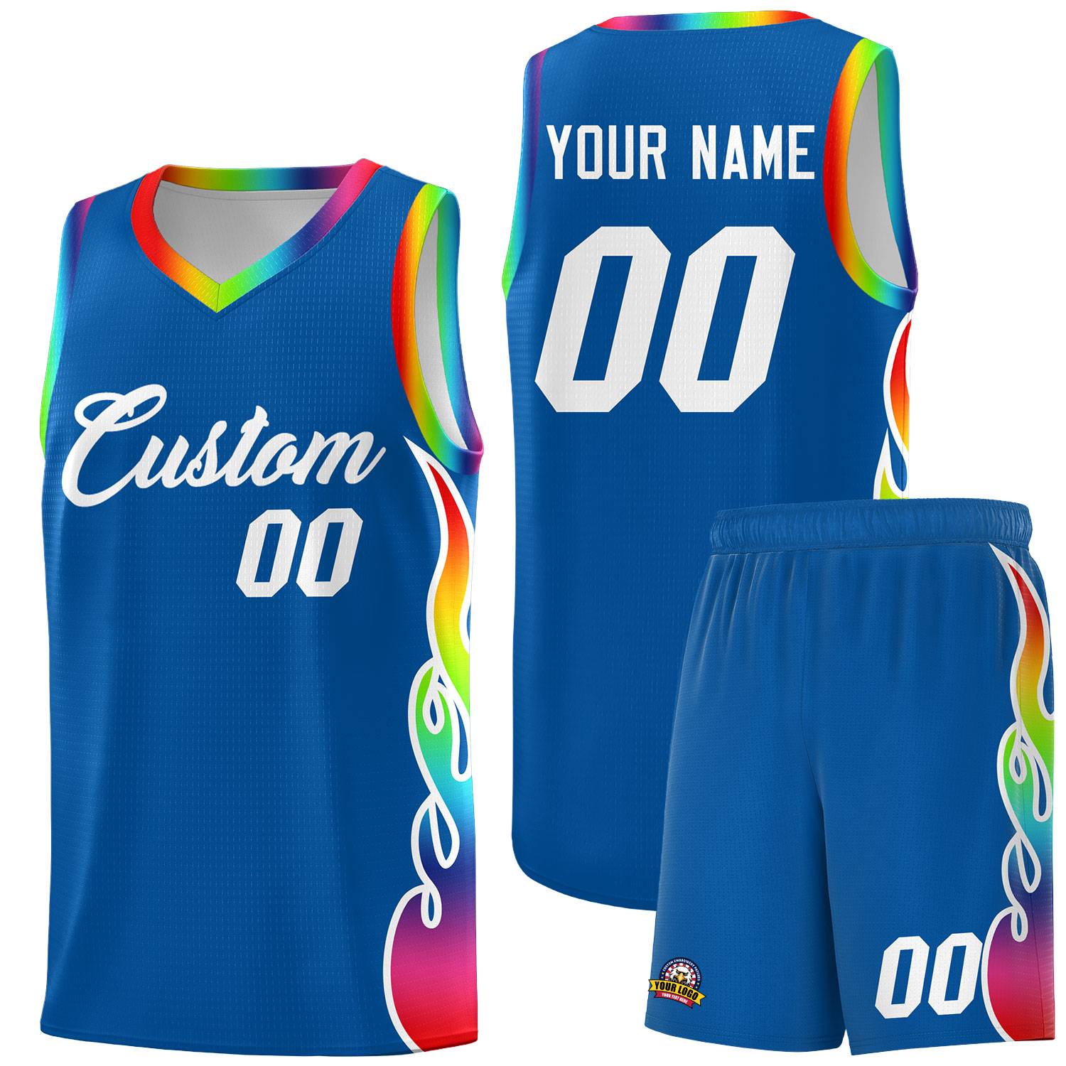 Custom Royal Side Flame Pattern Fashion Sports Uniform Basketball Jersey