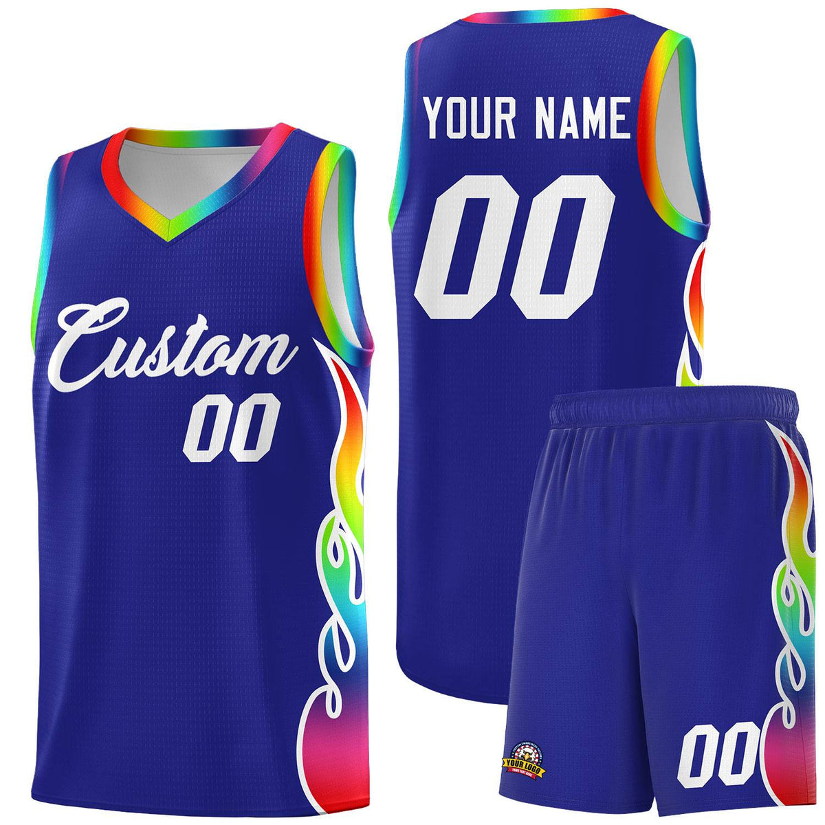 Custom Royal Side Flame Pattern Fashion Sports Uniform Basketball Jersey