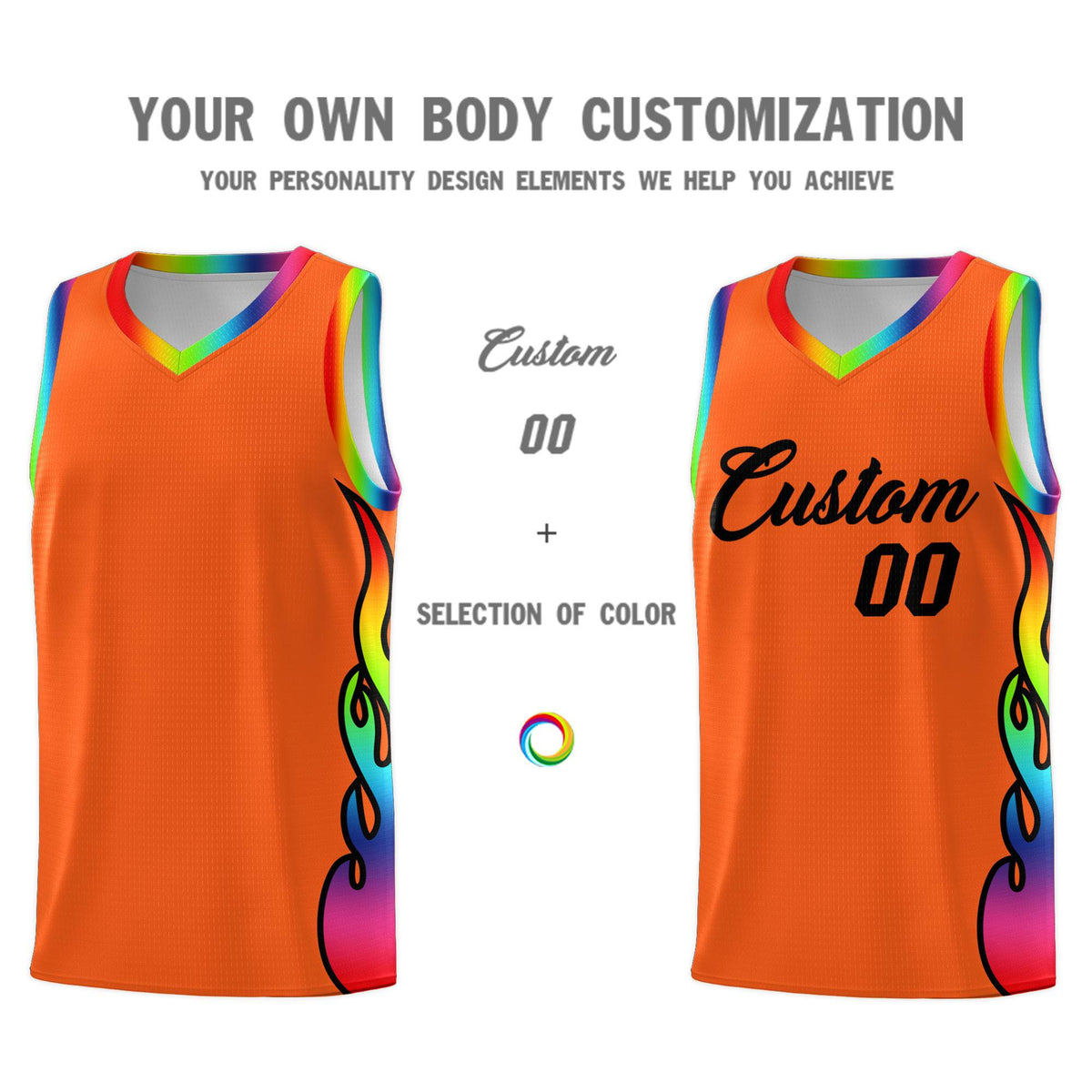 Custom Texas Orange Side Flame Pattern Fashion Sports Uniform Basketball Jersey