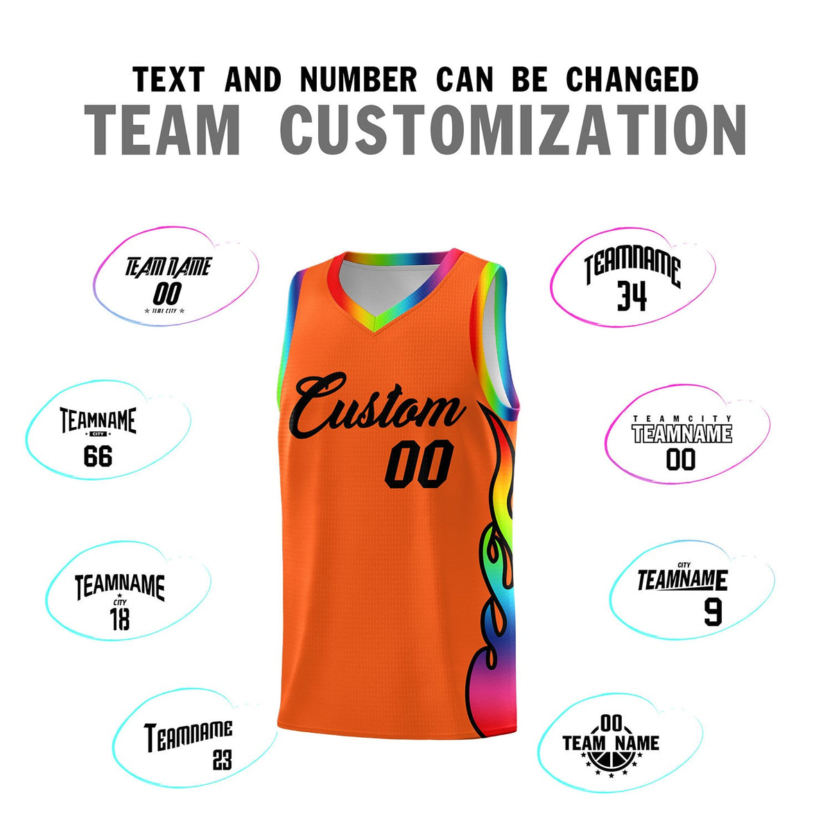 Custom Texas Orange Side Flame Pattern Fashion Sports Uniform Basketball Jersey