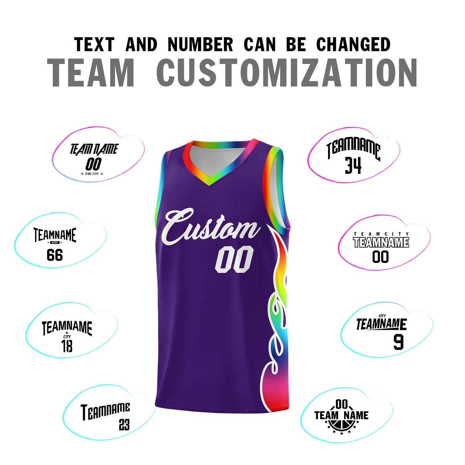 Custom Purple Side Flame Pattern Fashion Sports Uniform Basketball Jersey