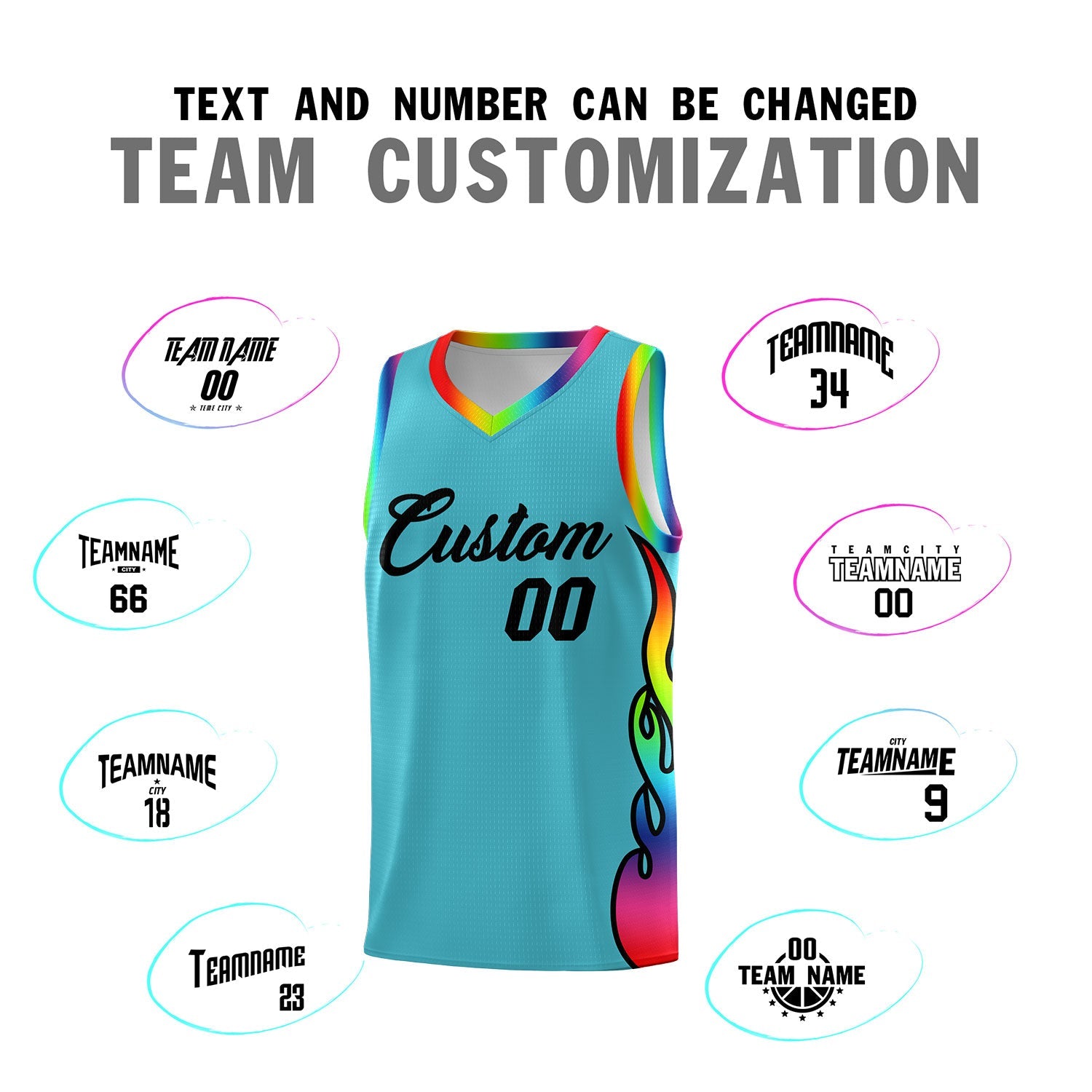 Custom Sky Blue Side Flame Pattern Fashion Sports Uniform Basketball Jersey