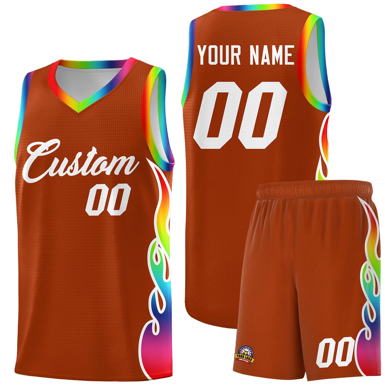 Custom Texas Orange Side Flame Pattern Fashion Sports Uniform Basketball Jersey