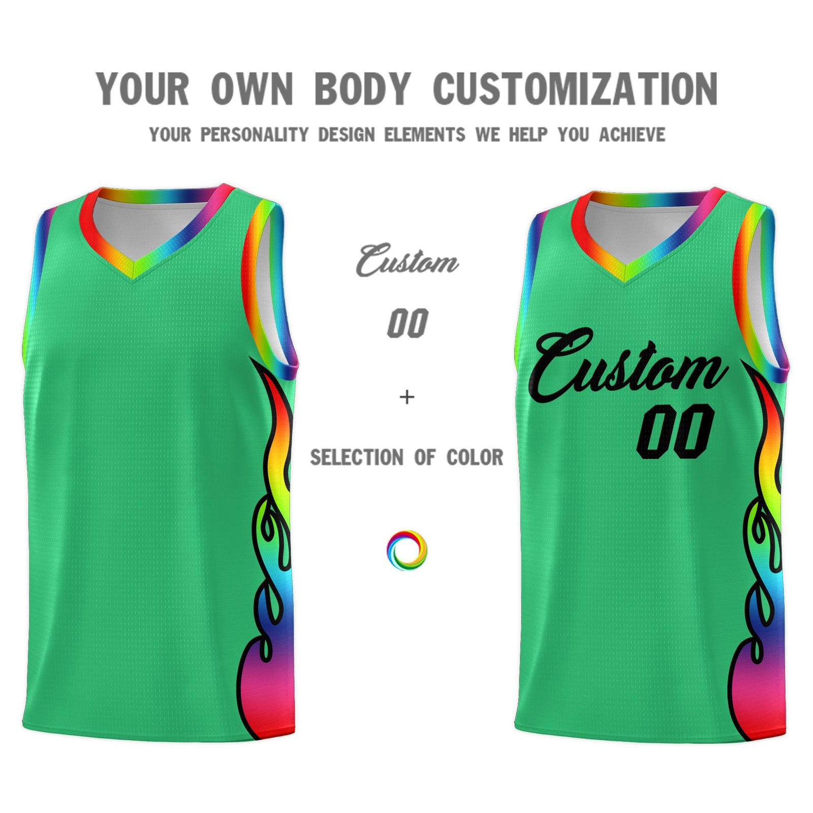 Custom Kelly Green Side Flame Pattern Fashion Sports Uniform Basketball Jersey