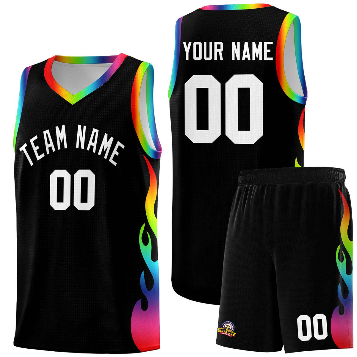 Custom Black Side Flame Pattern Fashion Sports Uniform Basketball Jersey