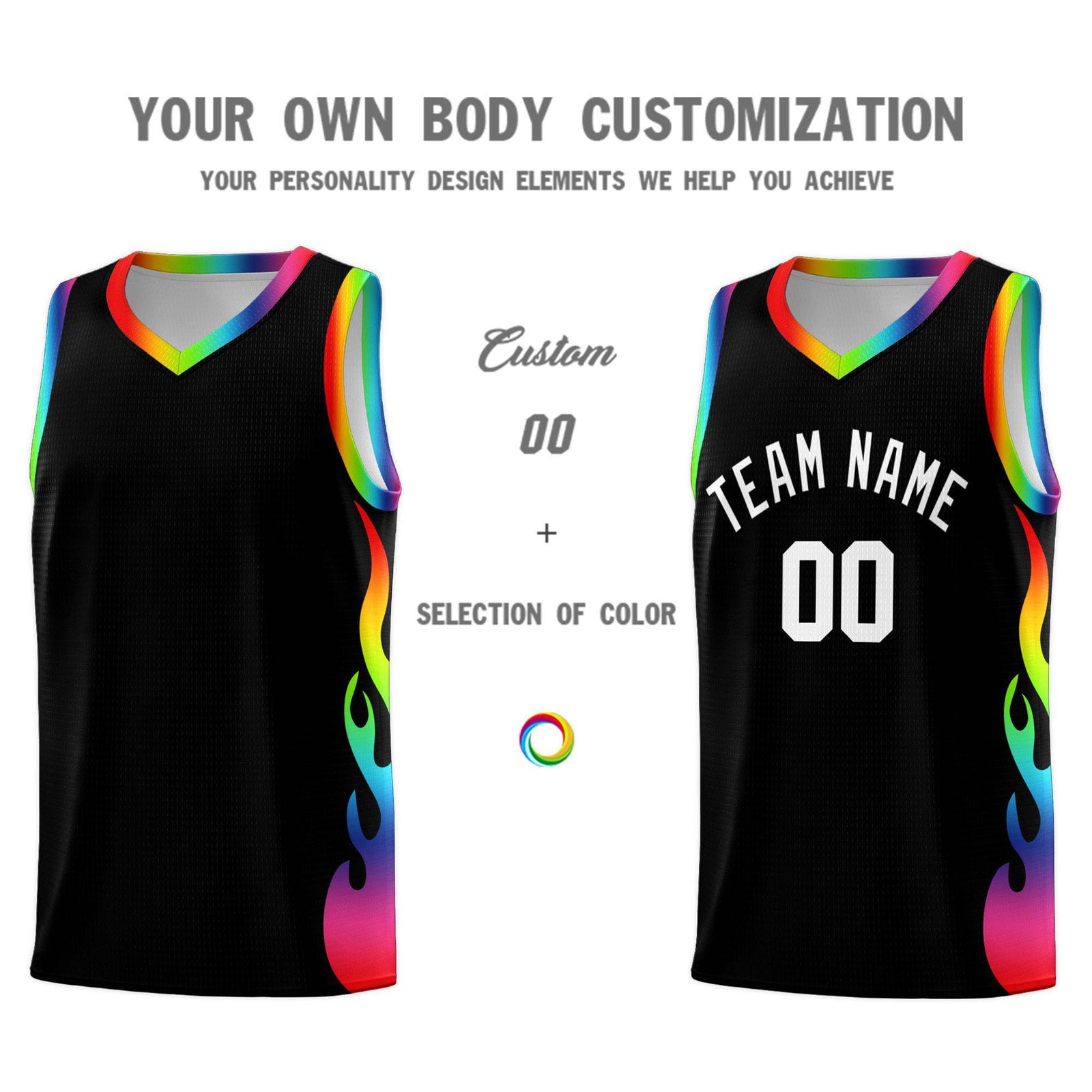 Custom Black Side Flame Pattern Fashion Sports Uniform Basketball Jersey