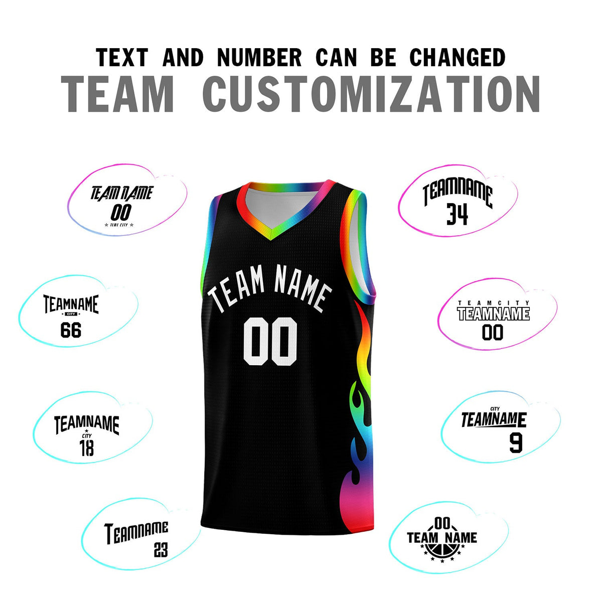 Custom Black Side Flame Pattern Fashion Sports Uniform Basketball Jersey