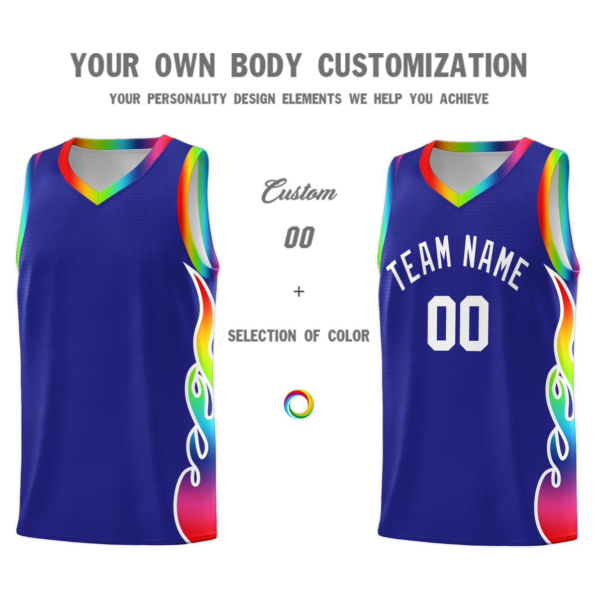 Custom Royal Side Flame Pattern Fashion Sports Uniform Basketball Jersey