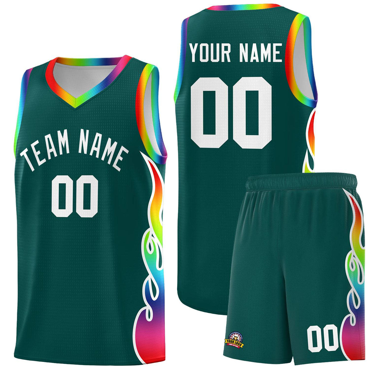 Custom Midnight Green Side Flame Pattern Fashion Sports Uniform Basketball Jersey