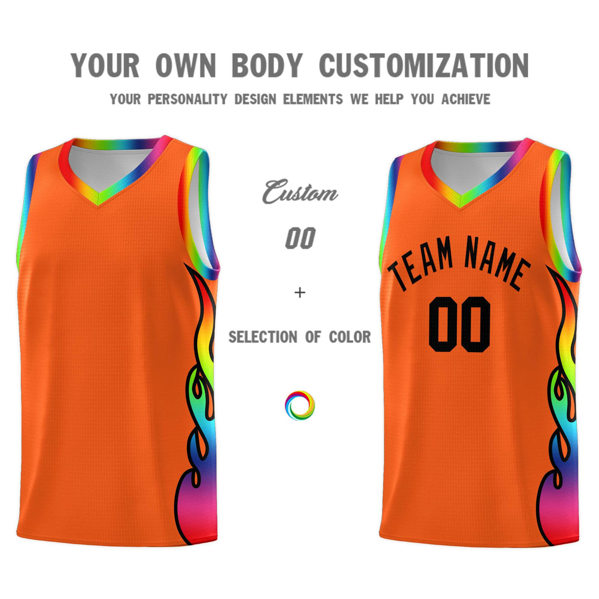 Custom Texas Orange Side Flame Pattern Fashion Sports Uniform Basketball Jersey