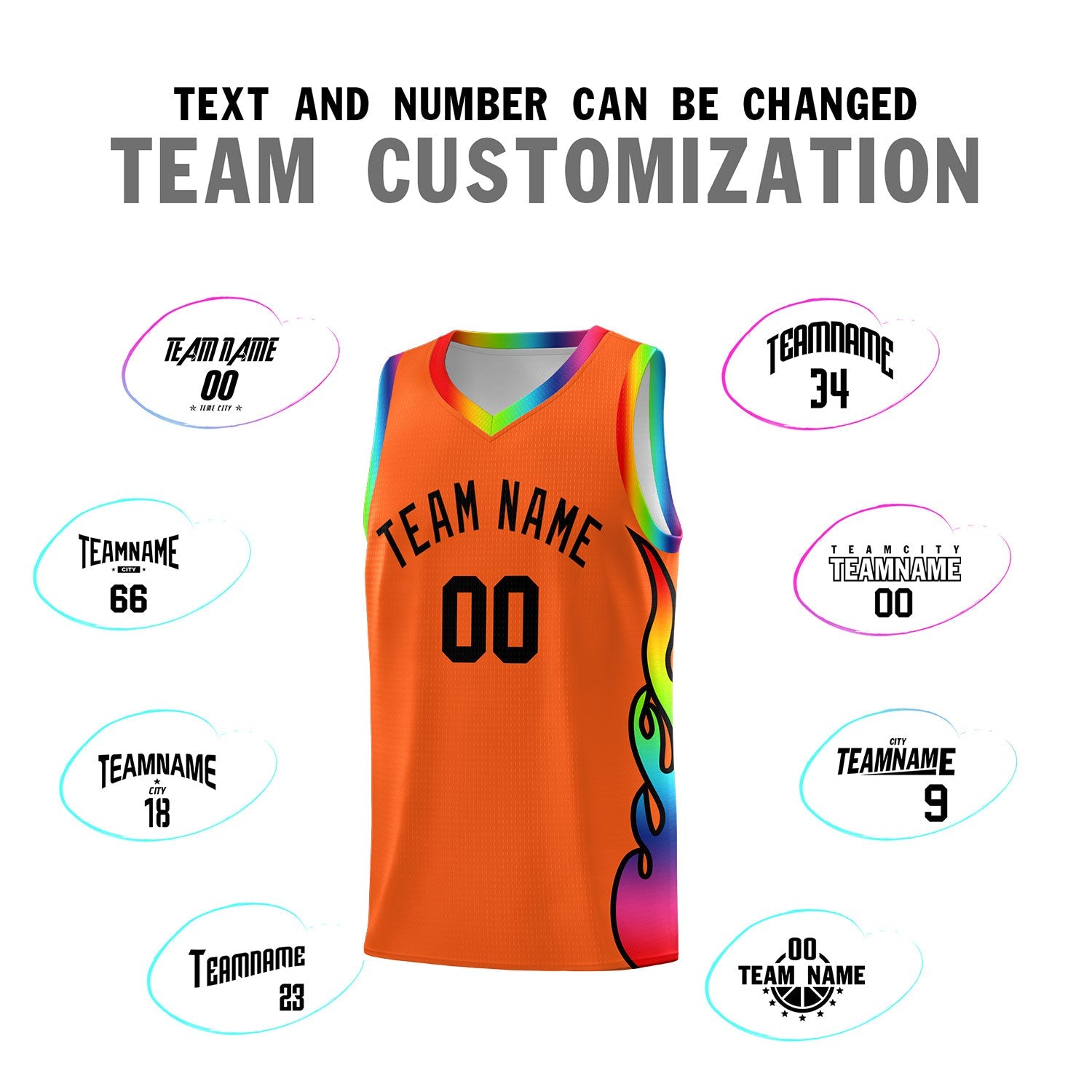 Custom Texas Orange Side Flame Pattern Fashion Sports Uniform Basketball Jersey