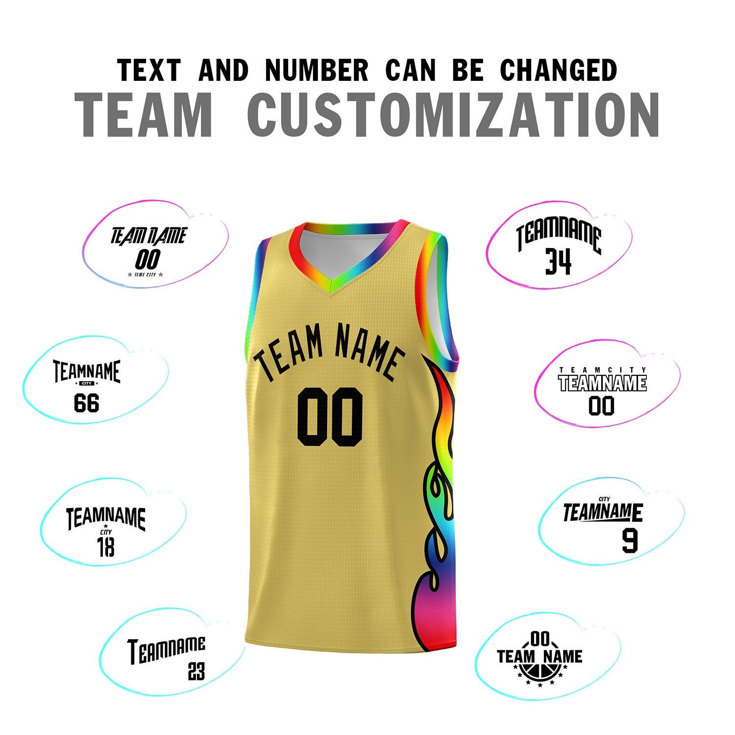 Custom Old Gold Side Flame Pattern Fashion Sports Uniform Basketball Jersey