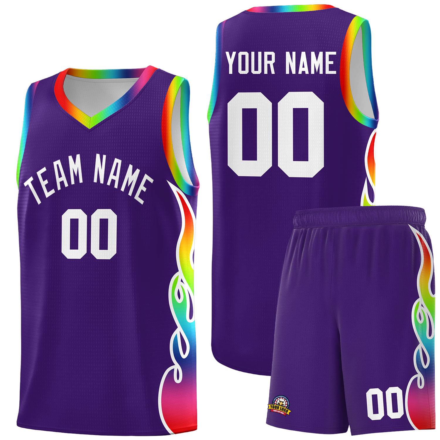 Custom Purple Side Flame Pattern Fashion Sports Uniform Basketball Jersey