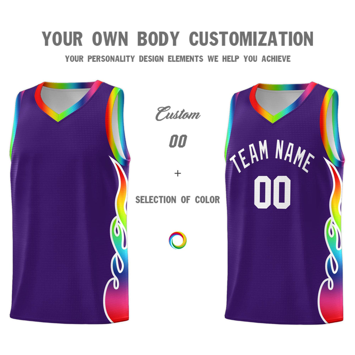 Custom Purple Side Flame Pattern Fashion Sports Uniform Basketball Jersey