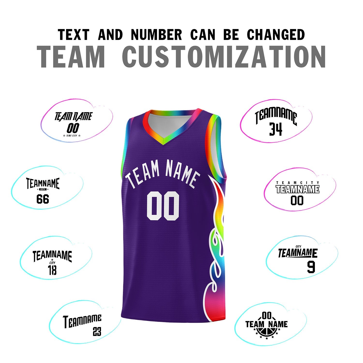Custom Purple Side Flame Pattern Fashion Sports Uniform Basketball Jersey