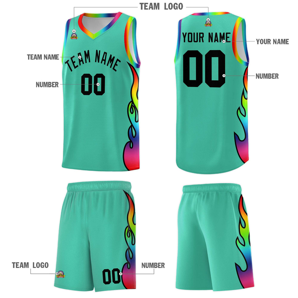 Custom Bright Green Side Flame Pattern Fashion Sports Uniform Basketball Jersey