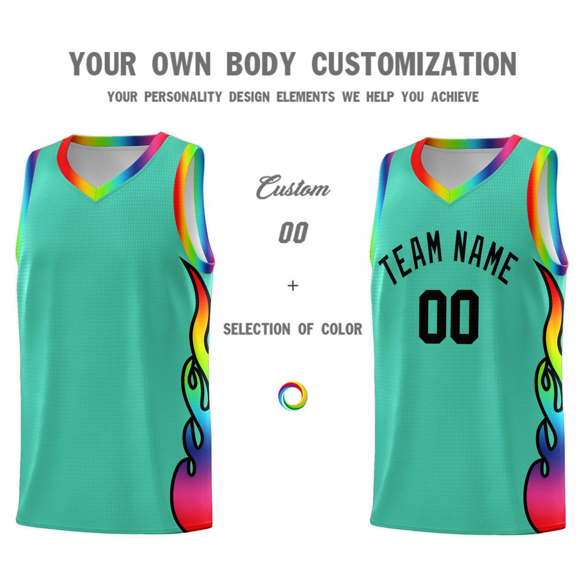 Custom Bright Green Side Flame Pattern Fashion Sports Uniform Basketball Jersey