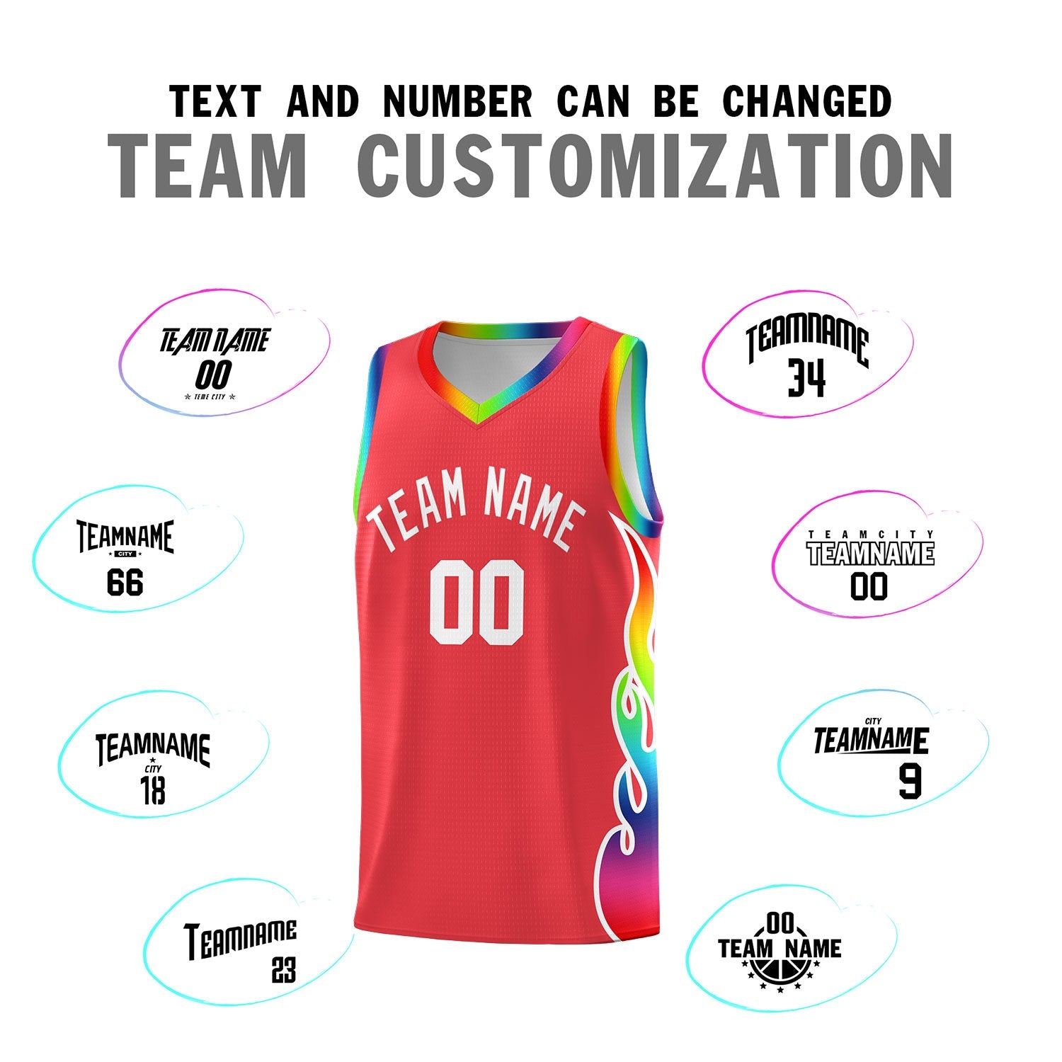 Custom Light Red Side Flame Pattern Fashion Sports Uniform Basketball Jersey