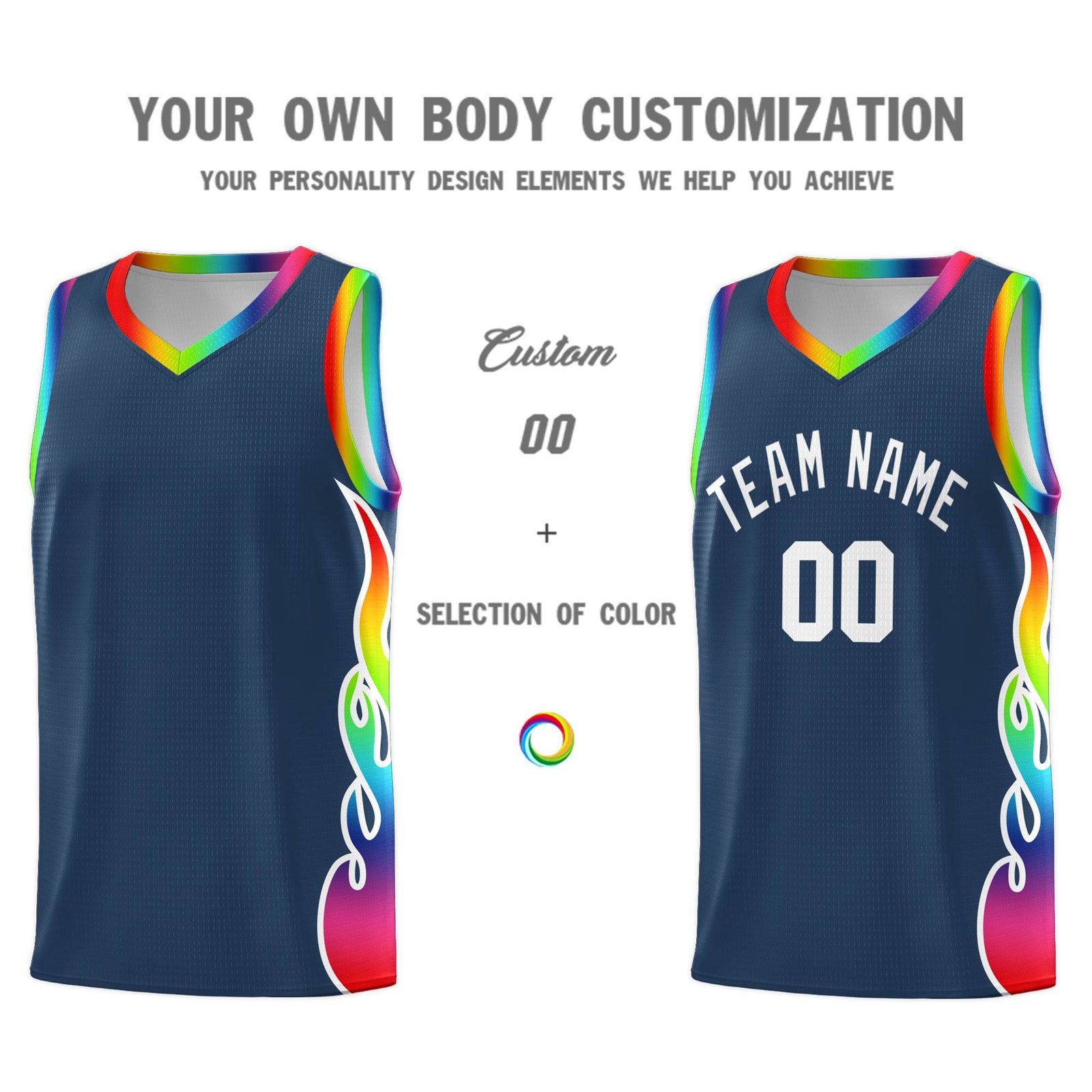 Custom Midnight Blue Side Flame Pattern Fashion Sports Uniform Basketball Jersey