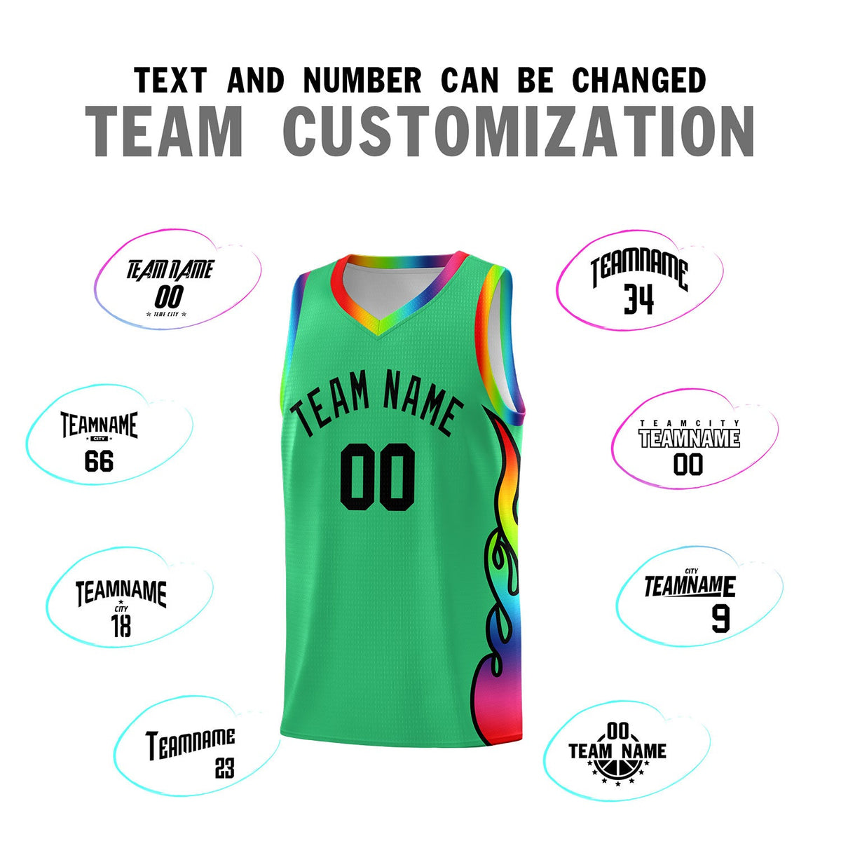 Custom Kelly Green Side Flame Pattern Fashion Sports Uniform Basketball Jersey