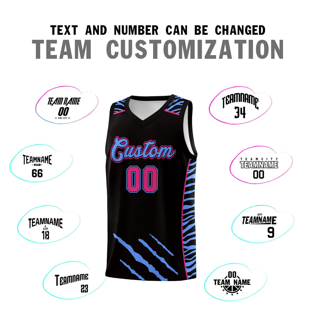 Custom Black Personalized Tiger Claw Pattern Sports Uniform Basketball Jersey