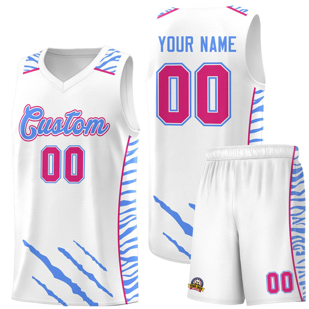 Custom White Personalized Tiger Claw Pattern Sports Uniform Basketball Jersey