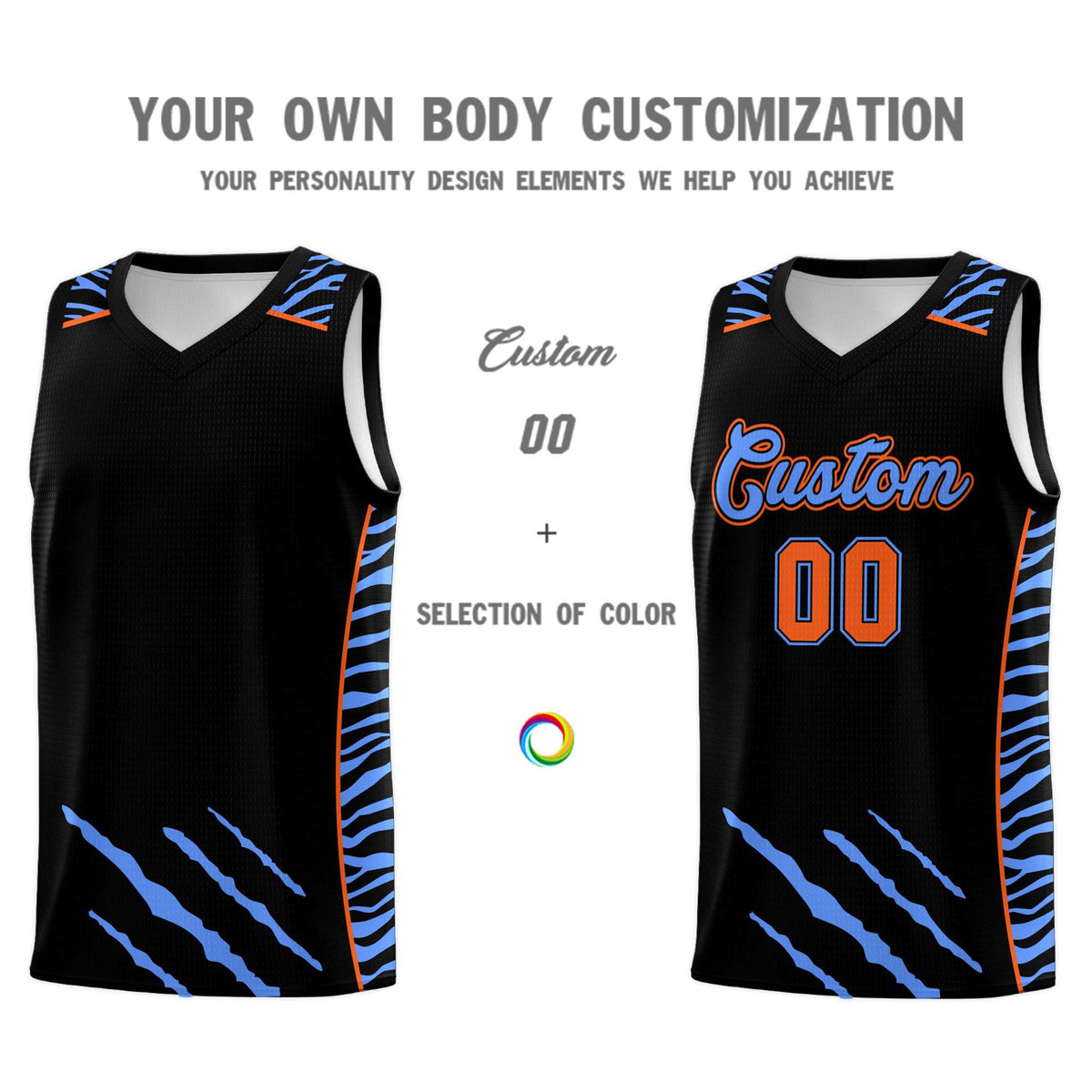 Custom Black Personalized Tiger Claw Pattern Sports Uniform Basketball Jersey