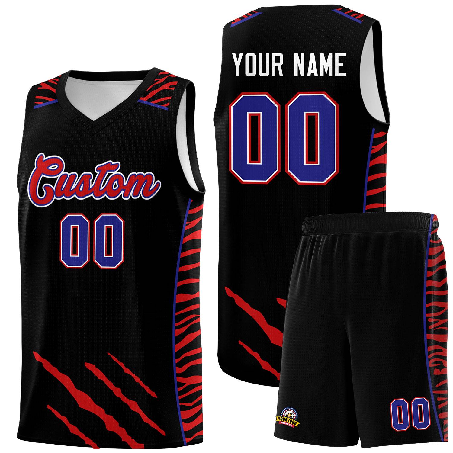 Custom Black Personalized Tiger Claw Pattern Sports Uniform Basketball Jersey