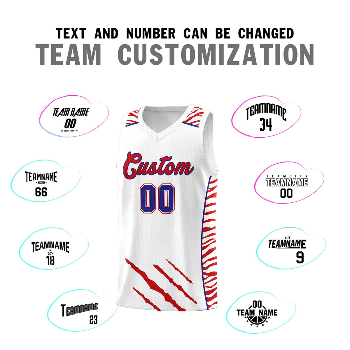 Custom White Personalized Tiger Claw Pattern Sports Uniform Basketball Jersey
