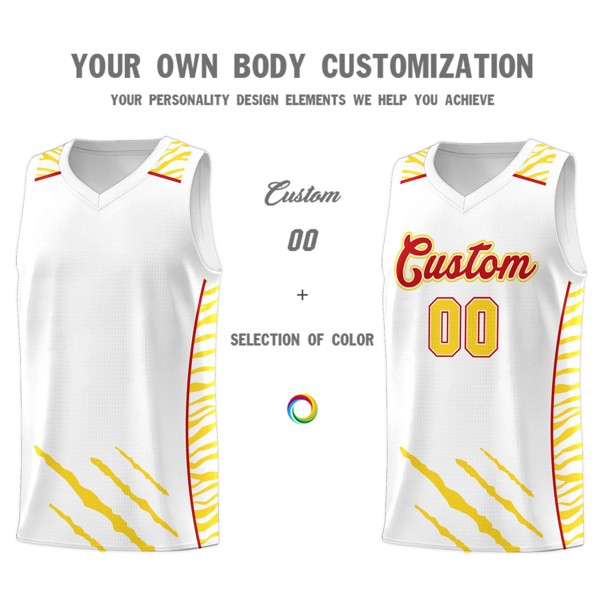 Custom White Personalized Tiger Claw Pattern Sports Uniform Basketball Jersey