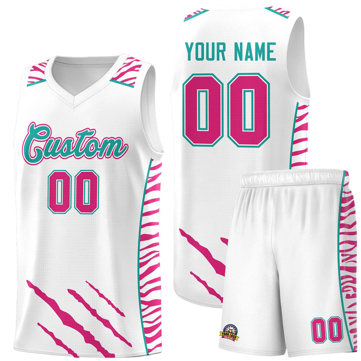 Custom White Personalized Tiger Claw Pattern Sports Uniform Basketball Jersey