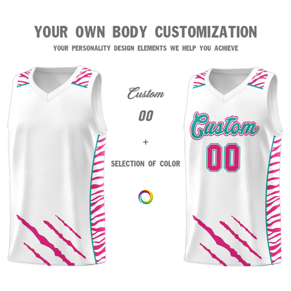 Custom White Personalized Tiger Claw Pattern Sports Uniform Basketball Jersey