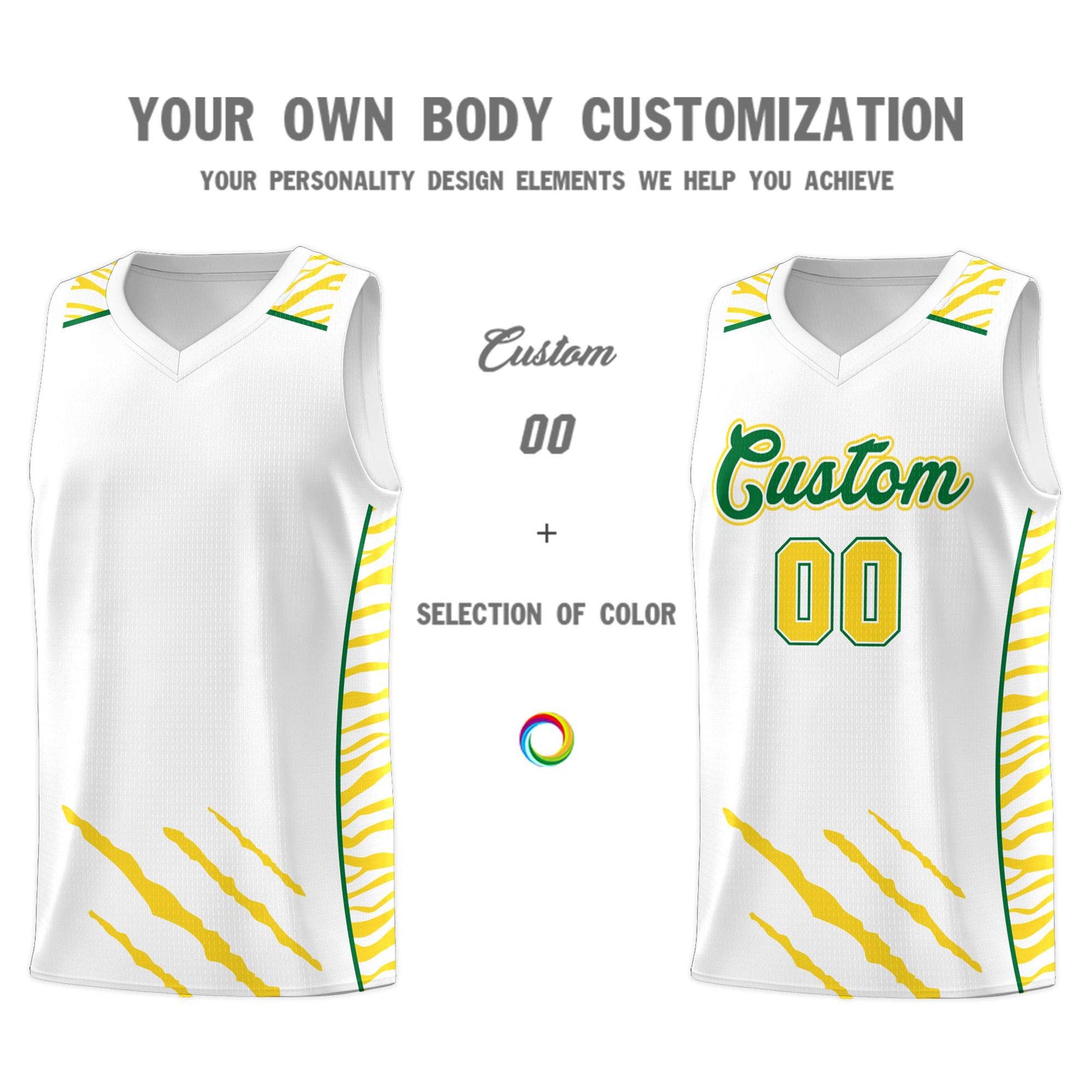 Custom White Personalized Tiger Claw Pattern Sports Uniform Basketball Jersey