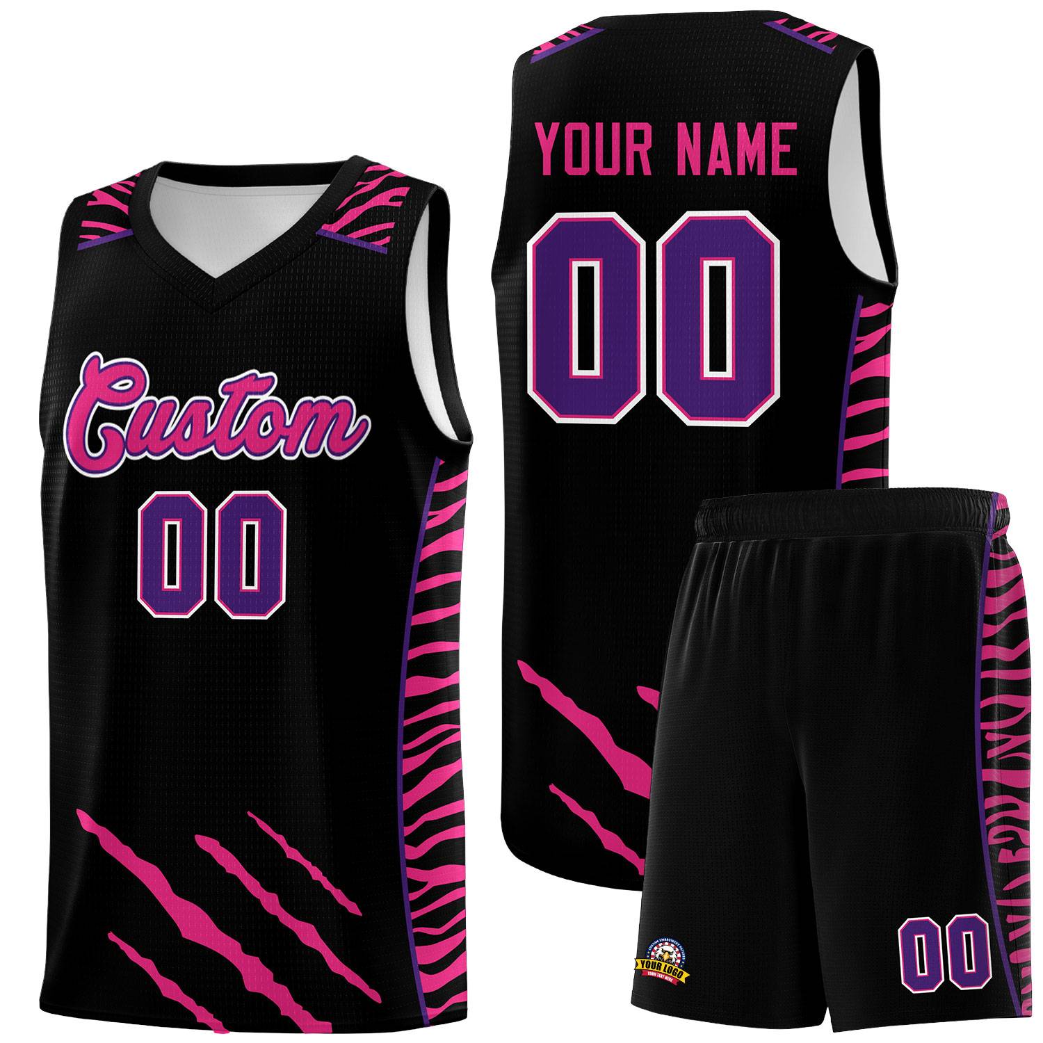 Custom Black Personalized Tiger Claw Pattern Sports Uniform Basketball Jersey